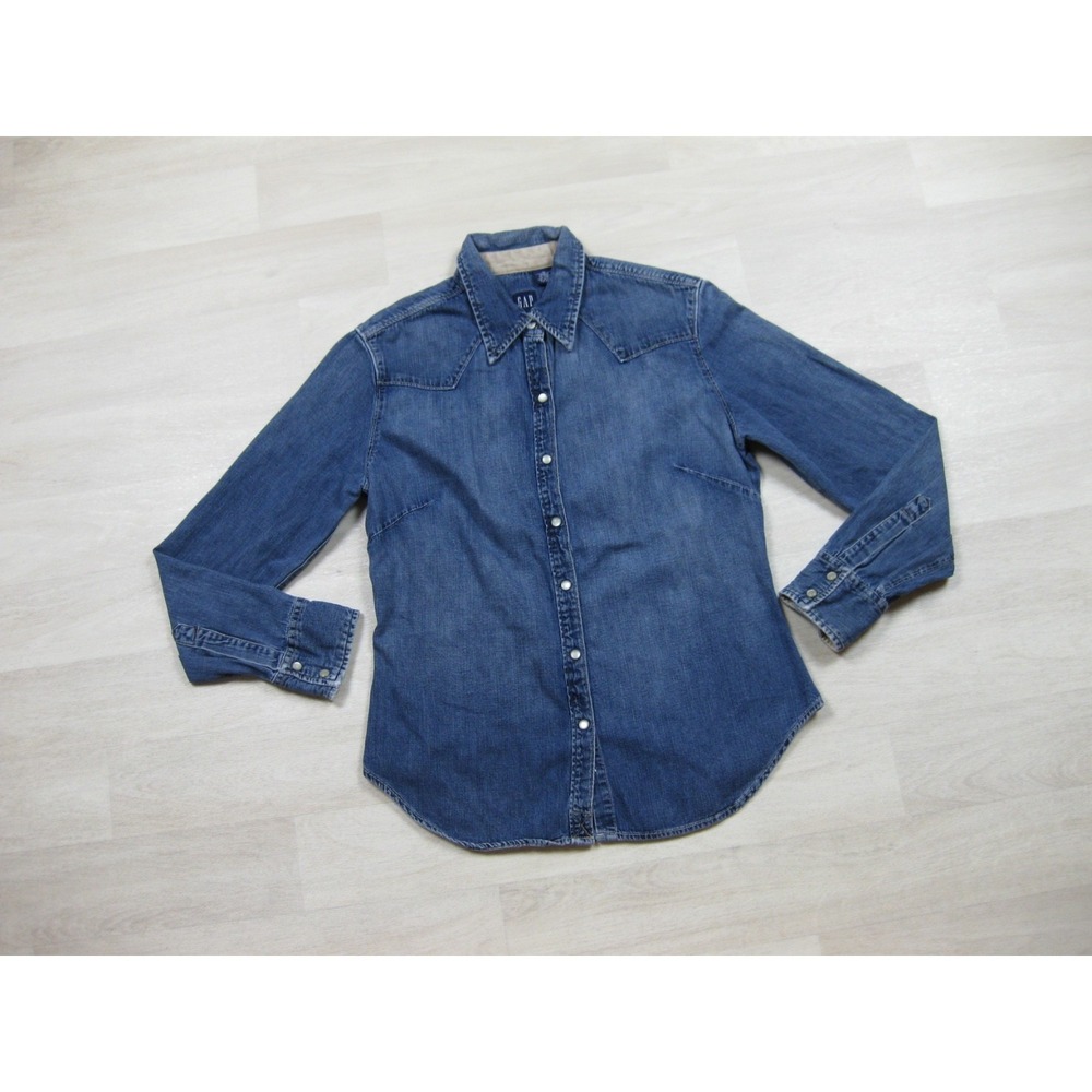 Vintage Y2K GAP Denim Shirt Women's (M) Pearl Snap Long Sleeve Western - Picture 2 of 13